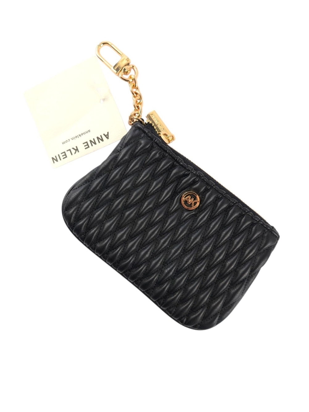 Anne Klein, Quilted Black Key Pouch with Gold Hardware